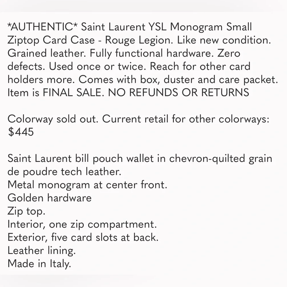 Yves Saint Laurent Burgundy Quilted Leather Card Case with Gold Logo - Picture 7 of 9